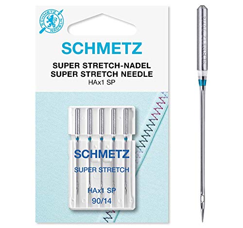SCHMETZ - Agujas para máquinas de coser | 5 Agujas Super Stretch | HAx1 SP | Grosor de aguja 90/14 | para trabajos de costura con materiales elásticos y con hilo de coser grueso