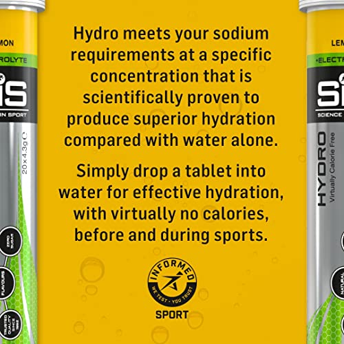Science in Sport Hydro Electro, más electrolitos, hidratante en tabletas, Sin gluten, Sin azúcar, Sabor a limón, Bote de 20 tabletas, Pack de 3