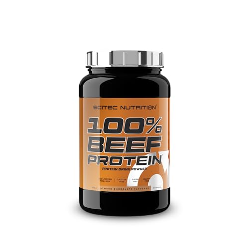 Scitec Nutrition 100% Beef Protein, Bebida proteica en polvo aromatizada, Sin lactosa, Sin azúcar, Sin gluten, 900 g, Chocolate con almendras