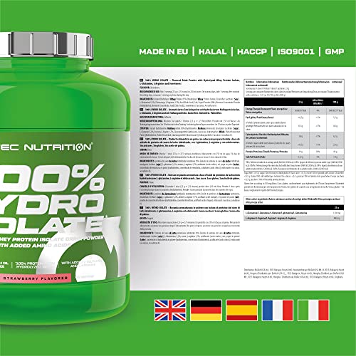 Scitec Nutrition 100% Hydro Isolate, Producto alimenticio en polvo con sabor para preparar bebida a base de aislado de proteína, 2000 g, Fresa