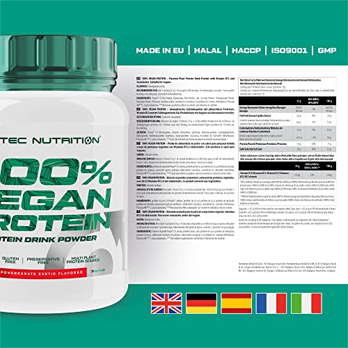 Scitec Nutrition 100% Vegan protein, Bebida en polvo de proteína vegetal con vitamina B12 y edulcorantes, sin azúcar, sin gluten, 1 kg, Granada exótica