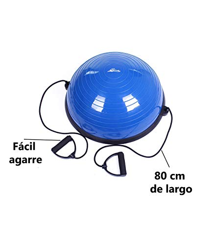 Semi Esfera de 58 cm, Step Fitness con Inflador y Bandas de Resistencia (Azul)