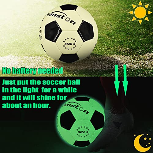 Senston Balón de fútbol Luminoso tamaño 5, balón de fútbol de Cuero Brillante, Regalo para Hombres, Mujeres, balón de fútbol Nocturno para Interiores y Exteriores, con Bomba
