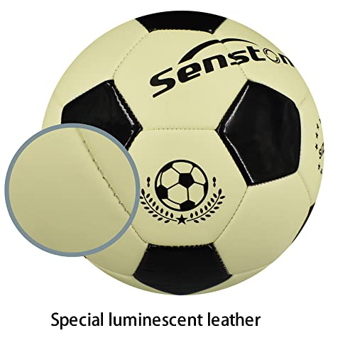 Senston Balón de fútbol Luminoso tamaño 5, balón de fútbol de Cuero Brillante, Regalo para Hombres, Mujeres, balón de fútbol Nocturno para Interiores y Exteriores, con Bomba