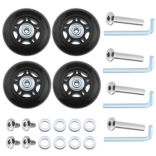 SG Store Juego de 2 ruedas de equipaje de 60 x 18 mm con ejes de llave inglesa, ruedas de repuesto para maleta, ruedas giratorias de goma, kit de herramientas de reparación, Black, 60x18mm