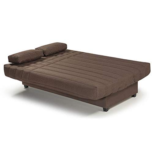 SHIITO - Sofá Cama con 3 Plazas y Arcón Interior - 100 x 193 x 100 cm - Modelo Romeo - Apertura Clic-Clac - Incluye 2 Cojines - Color Marrón Chocolate