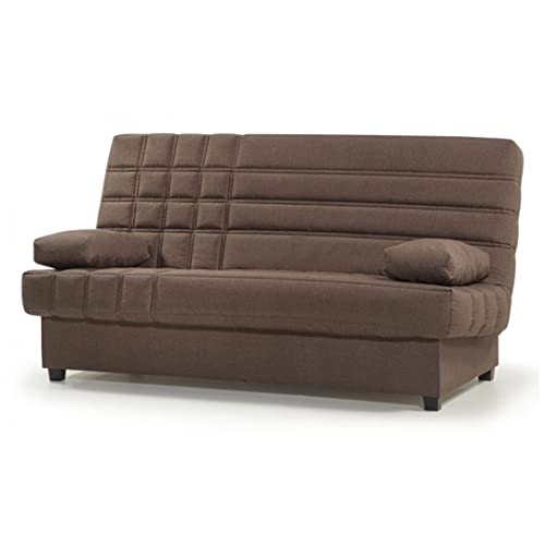 SHIITO - Sofá Cama con 3 Plazas y Arcón Interior - 100 x 193 x 100 cm - Modelo Romeo - Apertura Clic-Clac - Incluye 2 Cojines - Color Marrón Chocolate