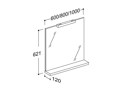 Sieper Espejo de baño con iluminación y estante de 60 cm, espejo de pared, ahorro de energía, luz blanca fría