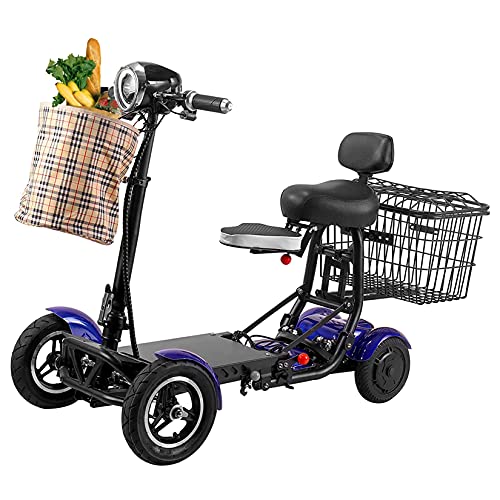 Silla de Ruedas eléctrica Fuerte para Adultos Plegable de 4 Ruedas, Scooters de Movilidad de Ruedas, Scooter Motorizado Compacto portátil, Scooter de Movilidad Ligero Collabable,Blue,15.6Ah