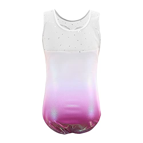 Sinoeem Leotardos de Gimnasia Rítmica para Niños Maillot de Ballet con Gradiente Flash Cuello Redondo Manga Larga/Manga Corta para Niñas de 3-12 Años (Vistoso - manga corta, Tag 6A(5-6 Years))