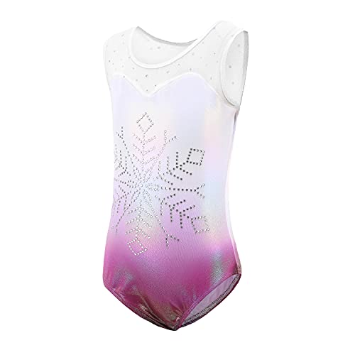Sinoeem Leotardos de Gimnasia Rítmica para Niños Maillot de Ballet con Gradiente Flash Cuello Redondo Manga Larga/Manga Corta para Niñas de 3-12 Años (Vistoso - manga corta, Tag 6A(5-6 Years))