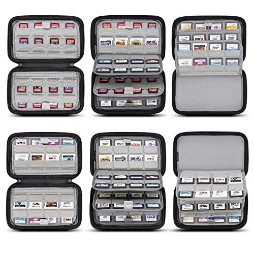 sisma Funda rígida para 64 Cartuchos de Juego 3DS DS 2DS, Estuche de Juegos, Compatible con Cartuchos Switch o Tarjetas SD, Negro