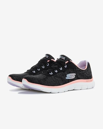 Skechers Flex Appeal 4.0 Fresh Move, Zapatillas para Mujer, Black Mesh / Coral & Lavender Trim, 38 EU