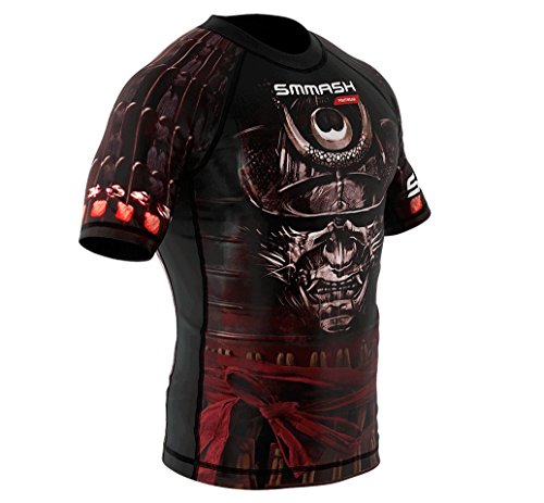 SMMASH Samurai Rashguard Hombre Manga Corta, Camisetas Hombre para MMA, Artes Marciales, Krav Maga, BJJ, K1, Karate, Material Transpirable y Antibacteriano, (L)