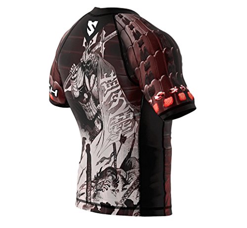 SMMASH Samurai Rashguard Hombre Manga Corta, Camisetas Hombre para MMA, Artes Marciales, Krav Maga, BJJ, K1, Karate, Material Transpirable y Antibacteriano, (L)