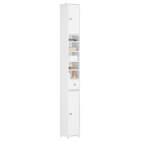 SoBuy BZR34-W Mueble Columna de baño, Armario para baño Alto,estanterías de baño-2 Puertas y 1 cajón H 180 cm ES