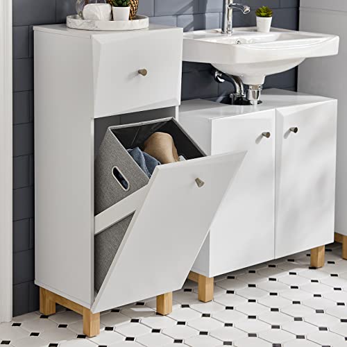 SoBuy BZR93-W Cesto para Ropa Sucia Mueble para Ropa Sucia Armario Multifuncional Amario para Baño con 1 Cesto y 1 Cajón Blanco 34 x 30 x 90 cm ES