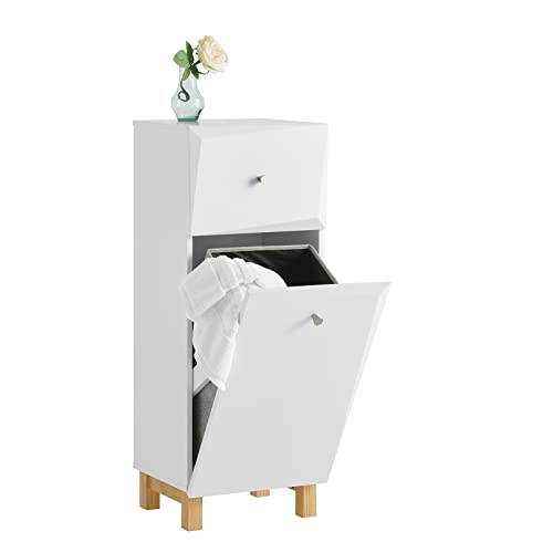 SoBuy BZR93-W Cesto para Ropa Sucia Mueble para Ropa Sucia Armario Multifuncional Amario para Baño con 1 Cesto y 1 Cajón Blanco 34 x 30 x 90 cm ES