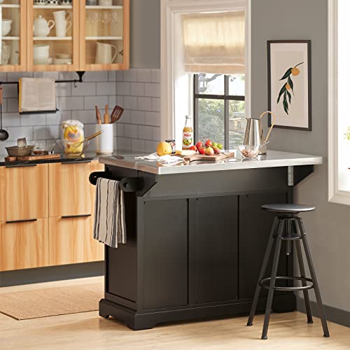 SoBuy FKW71-SCH,Carrito de Cocina con Piso de Acero,con Tablero Extensible,L115 x P46 x H92cm,ES (Negro)