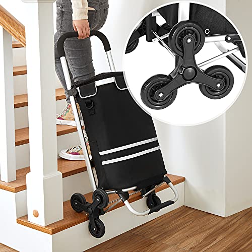 SONGMICS Carro de Compra, Carrito de Compra, Plegable con Ruedas Sube escaleras, Bolsa refrigerante, 35L de Gran Capacidad, Bolsa Desmontable, Negro KST007B01