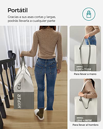SONGMICS Cesto Grande para Ropa Sucia, 90 L, Bolsa de la Ropa con 2 Compartimentos, Se Pone de Pie, Plegable, Doble Asa, para Lavandería, Dormitorio, Baño, Gris Oscuro LCB209G21