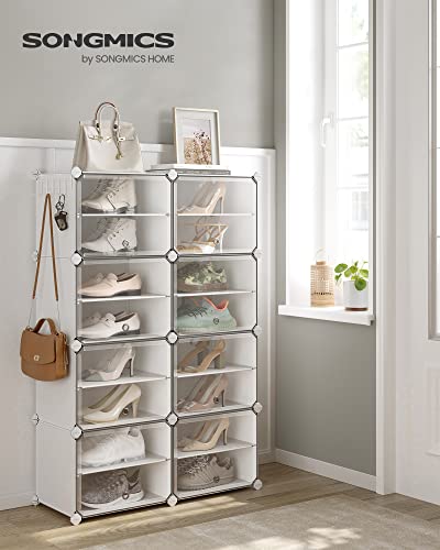 SONGMICS Mueble Zapatero, 8 Compartimentos, Estantería Modular, 30 x 40 x 30 cm Cada Cubo, con Puerta, Marco de Acero, Paneles de Plástico, Blanco LPC034W01
