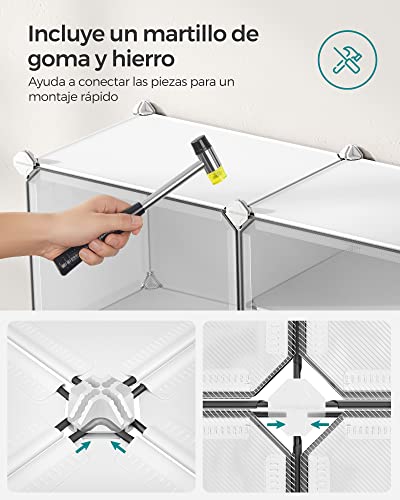 SONGMICS Mueble Zapatero, 8 Compartimentos, Estantería Modular, 30 x 40 x 30 cm Cada Cubo, con Puerta, Marco de Acero, Paneles de Plástico, Blanco LPC034W01