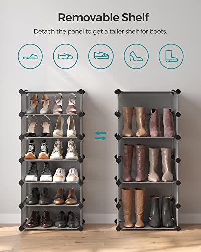 SONGMICS Muebles para Zapatos con 10 Compartimentos, Estante Modular de plástico, Caja de Almacenamiento para Zapatos, con Puerta y mazo, Gris, LPC010G01