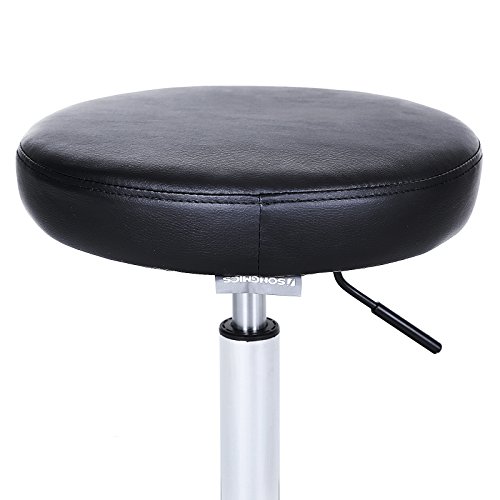 SONGMICS Taburete Giratorio Sobre Ruedas, Taburete Rodante Regulable, 46-58 cm, Asiento Tapizado de Cuero Sintético, para Trabajo, Estudio, Oficina, Clínica, Negro LJB61B