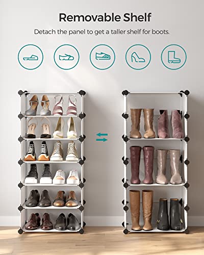 SONGMICS Zapatero Modular con 10 Compartimentos, Estantería de Plástico, Cajas DIY, con Puerta, con Martillo, Blanco LPC10W