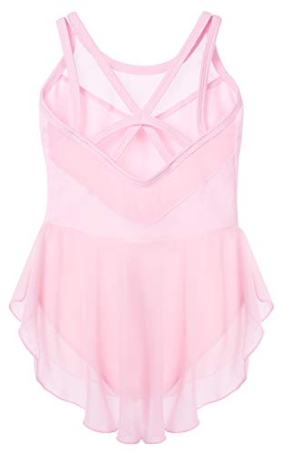 Soudittur Maillot de Danza Algodón Tutú Vestido de Ballet Gimnasia Leotardo Body Clásico Manga Corta para Niña (110cm: 4-5 años, Rosa)