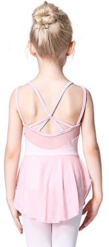 Soudittur Maillot de Danza Algodón Tutú Vestido de Ballet Gimnasia Leotardo Body Clásico Manga Corta para Niña (110cm: 4-5 años, Rosa)
