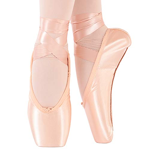 Soudittur Zapatillas de Ballet de Punta Zapatos Satén Puntas de Ballet con Puntera de Gel de Silicona y Cintas para Niñas y Mujeres Rosa EU38 (por Favor Seleccione una Talla más Grande)