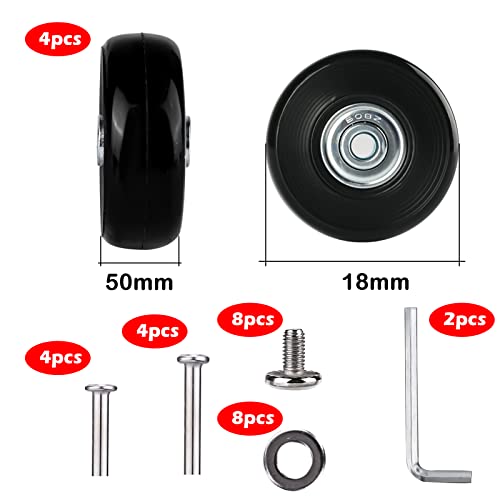 Sporgo Ruedas Repuesto Para Maletas: 4 Unidades Repuesto Mute Wheels, Ruedas Repuesto Para Equipaje Goma, 50 mm X 18 mm, Adecuado Para Equipaje Y Patines, Negro, Ruedas de Repuesto Para Maletas