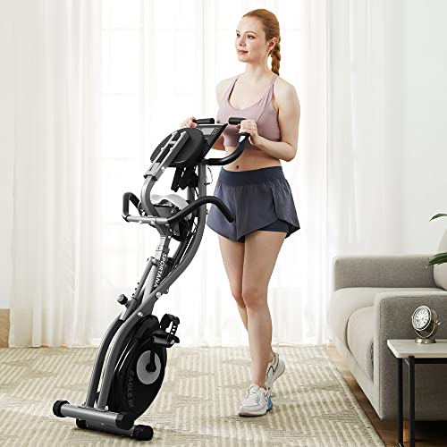 Sportana Bicicleta Estática Plegable Sensor Pulso Respaldo 2 Bandas Fitness 10 Niveles Resistencia