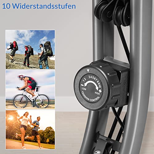 Sportana Bicicleta Estática Plegable Sensor Pulso Respaldo 2 Bandas Fitness 10 Niveles Resistencia