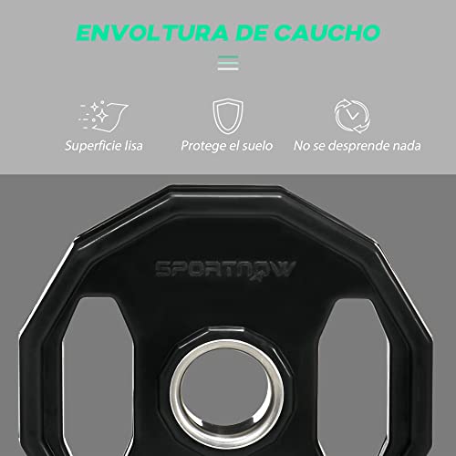 SPORTNOW Juego de 2 Discos de Pesas Olímpicas 10 kg Ø32x4 cm Hierro Fundido Placas de Pesas con Orificio de 5 cm para Barra o Mancuernas Entrenamiento Fitness en Gimnasio Casa Negro