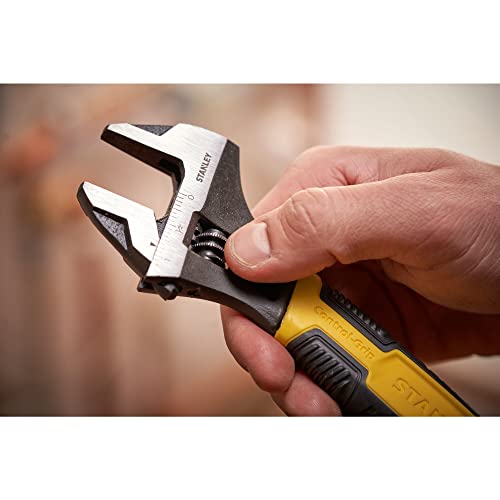 Stanley 0-90-948 - Llave de acero cromado forjado, 32 x 200 mm, Mango bi material MaxSteel, Rueda de ajuste dentada, Ideal para fontanería - Normas ISO y DIN