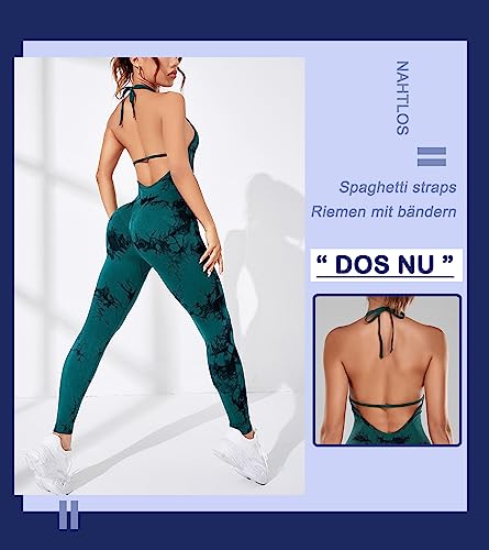 STARBILD Mono de Una Pieza para Mujer, Jumpsuit Deportivo Sexy Seamless Tie Dyed, Traje de Yoga Sin Costuras Tirantes Finos para Gimnasio, K9780-Café M