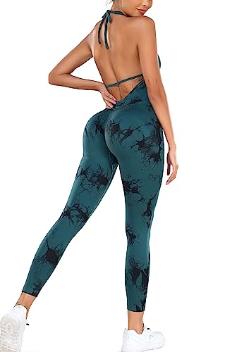 STARBILD Mono de Una Pieza para Mujer, Jumpsuit Deportivo Sexy Seamless Tie Dyed, Traje de Yoga Sin Costuras Tirantes Finos para Gimnasio, K9780-Café M