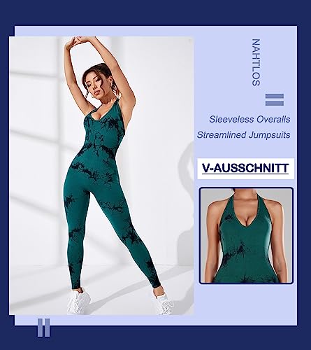 STARBILD Mono de Una Pieza para Mujer, Jumpsuit Deportivo Sexy Seamless Tie Dyed, Traje de Yoga Sin Costuras Tirantes Finos para Gimnasio, K9780-Café M
