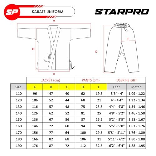 Starpro Karate Gi - Uniforme Profesional para Entrenamiento y competición - Kimono Karate de algodón Ligero Blanco con cinturón - Hombres Mujeres y Niños - 110-190 cm - Brillante Blanco