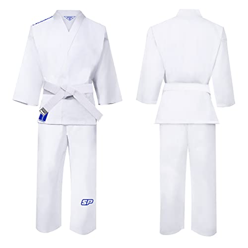 Starpro Karate Gi - Uniforme Profesional para Entrenamiento y competición - Kimono Karate de algodón Ligero Blanco con cinturón - Hombres Mujeres y Niños - 110-190 cm - Brillante Blanco