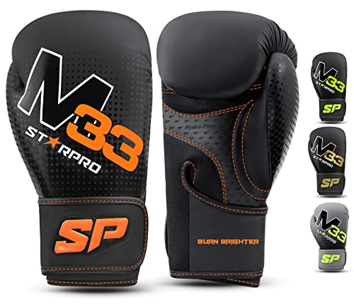 Starpro M33 Guantes de Boxeo de Cuero sintético Mate para Entrenamiento y Sparring en Muay Thai Kickboxing Fitness - Hombres y Mujeres - Negro y Verde - 8oz 10 oz 12 oz 14 oz 16 oz