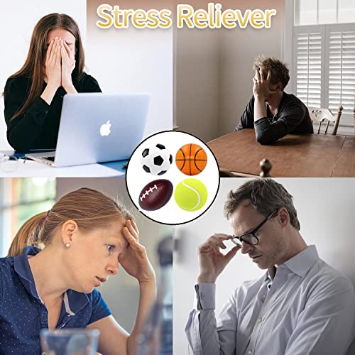 Steemjoey Juego de 4 Pelotas Antiestres Stress Ball Fidget Toys, Juguete Antiestrés para Niños y Adultos, Incluye Baloncesto, Fútbol, Futbol, Pelota de Tenis, Pelotas Comprimibles, Ideal para Fiestas