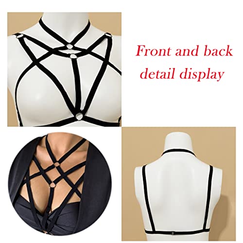 Sttiafay Sexy Barra De Arnés Abierto Para Mujeres Punk Cuerpo Pecho Cinturón Bikini Sujetador Multicapa Strappy Body Accesorios Para Disfraz De Carnaval, Negro, Talla única