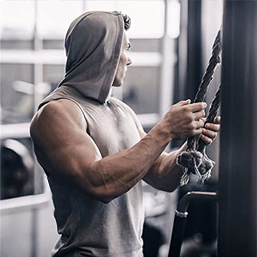 Sudaderas sin Mangas de Entrenamiento para Hombres, Camisetas sin Mangas con Capucha de algodón para Entrenamiento atlético, Camisetas Deportivas para Culturismo y músculos Blanco L