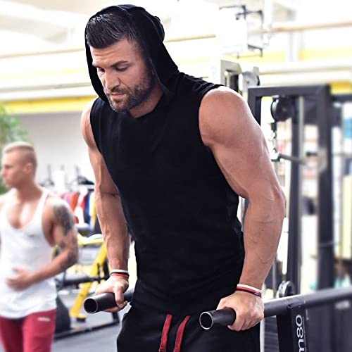 Sudaderas sin Mangas de Entrenamiento para Hombres, Camisetas sin Mangas con Capucha de algodón para Entrenamiento atlético, Camisetas Deportivas para Culturismo y músculos Negro 2XL