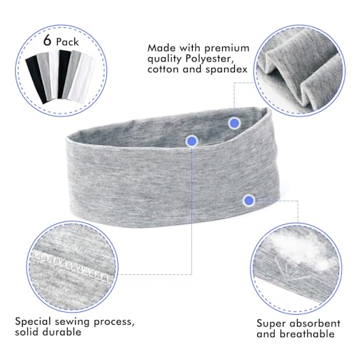 Sularpek Diadema Elástica, 6 Pcs Bandas para el Sudor, Diadema de Yoga Deportivo,Diadema Deportiva Antideslizante, Cinta Sudor Cabeza de Mujer y Hombre para Yoga, Fitness