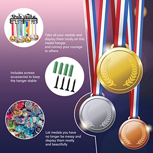 SUPERDANT Soporte para Medallas de Salto con Pértiga Exhibición de Medallas Deportivas Ganchos Montados En la Pared de Hierro Negro para 60 + Soporte para Exhibición de Medallas